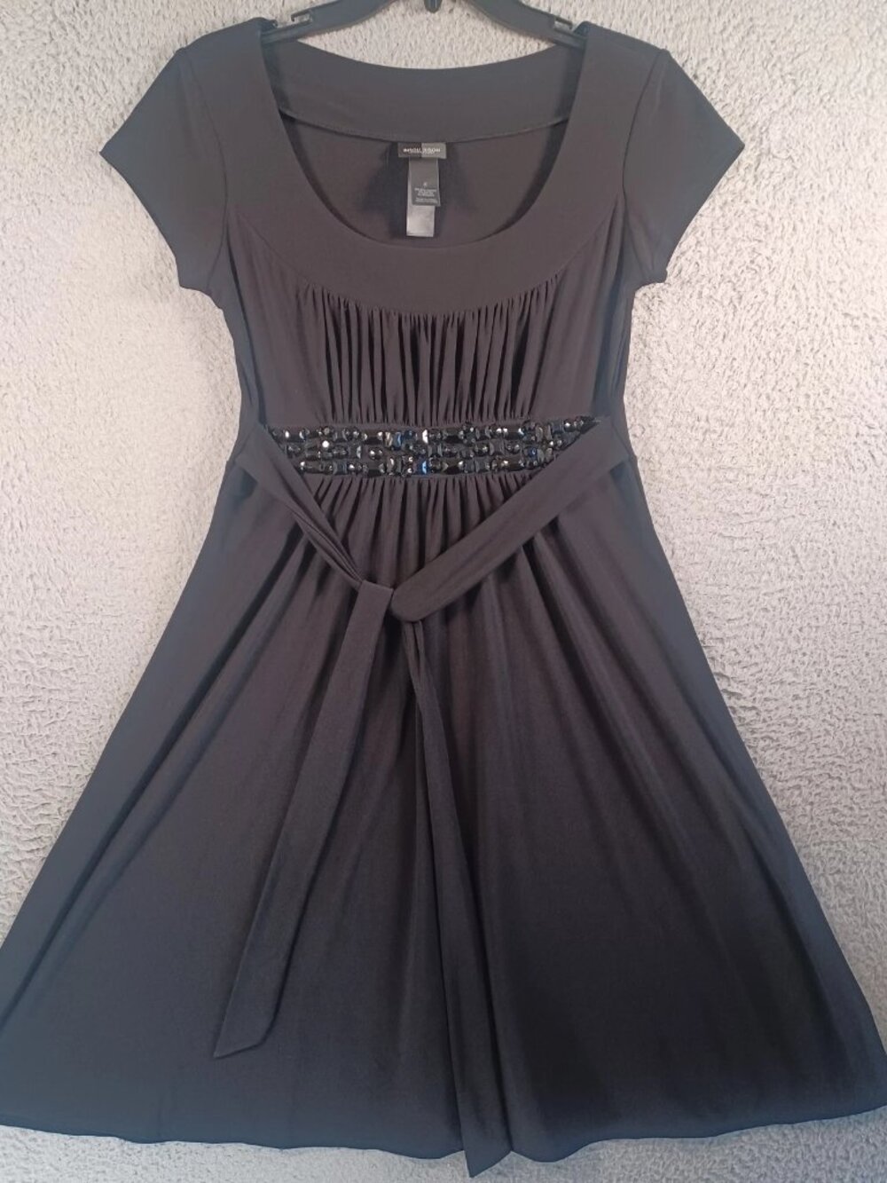 DB Moon Womens Brownish Green Dress Size Small Stretch Round Neck Short Sleeve